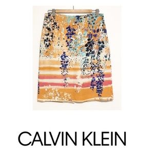 Calvin Klein Linen Cascading Floral Print with Strips Pencil Skirt Classic
